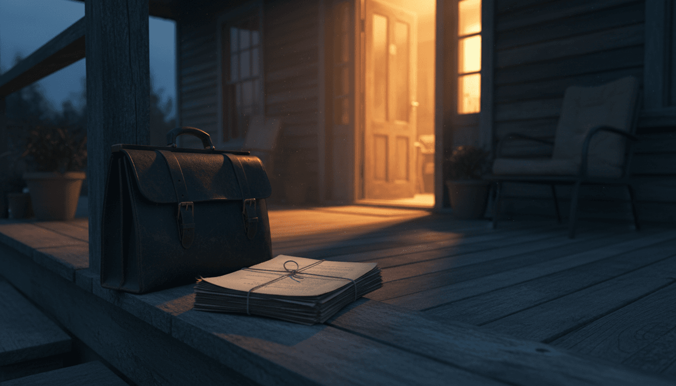 Notary documents on a porch in the evening