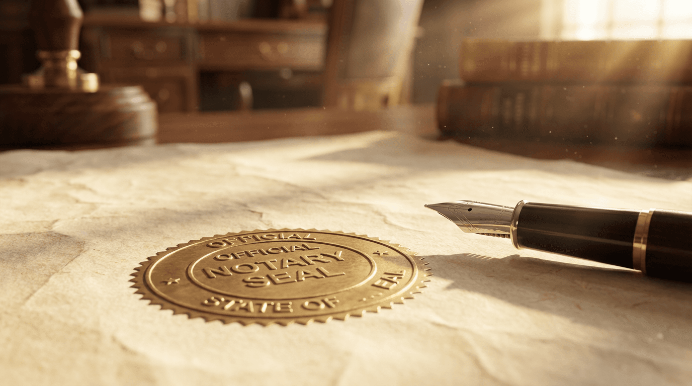 Certified paralegal stamping a document